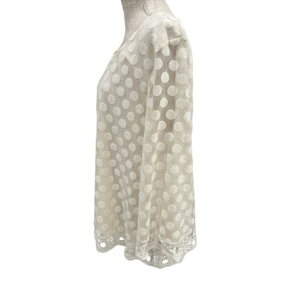 Style&Co. XL Polka Dot Lace Mesh Overlay Top With Crochet Cuffs & Hem in Cream - Picture 4 of 11